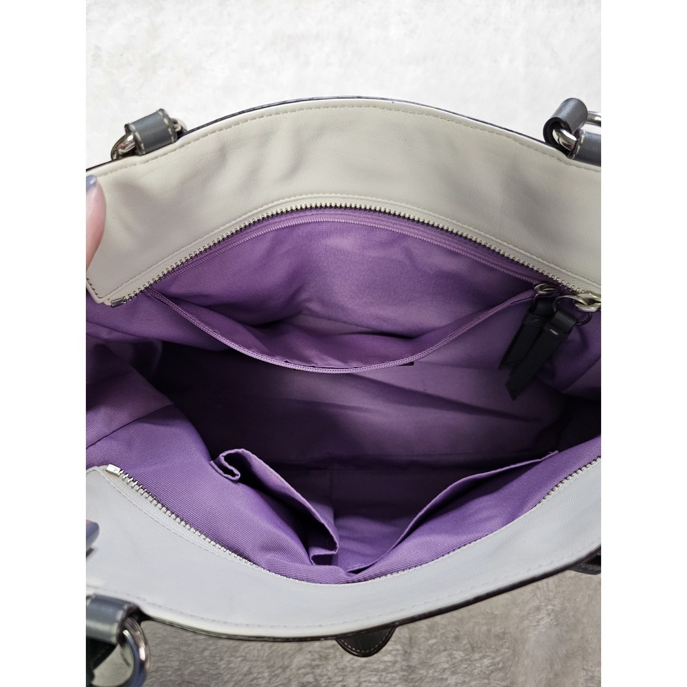 Coach Pleated Leather‎ White & Gray Tote Bag Purse Purple Inside Silver Hardware - Picture 9 of 12